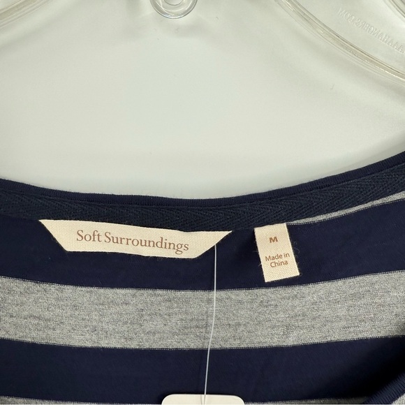 Soft Surroundings Adrift Dress Size M Women Shift Tie Cuffs Stripe NWT Blue Gray - Picture 7 of 12